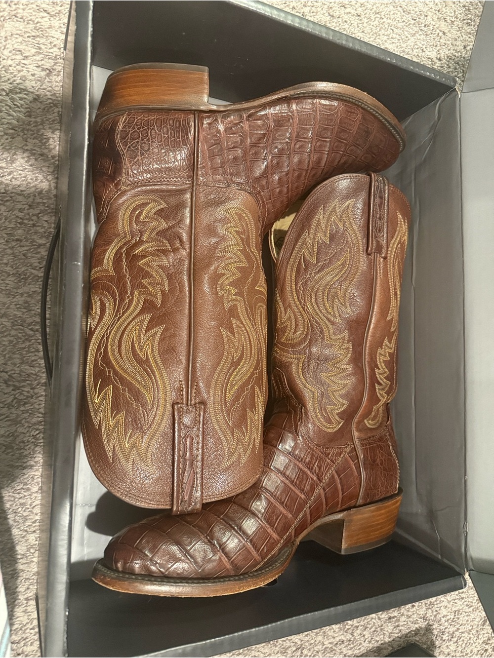 Lucchese Men’s Brown Croc-Embossed Leather Western Boots size 9 EE - Picture 11 of 12